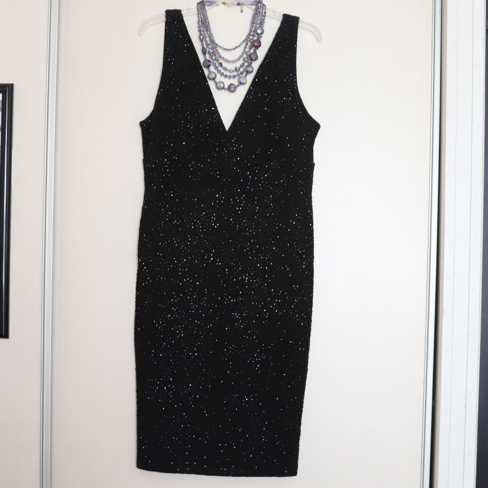 Guess Glitter Double V-Neck Bodycon Dress